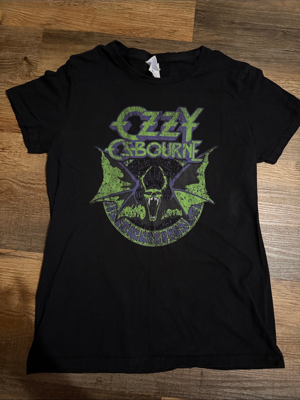 Ozzy Osborne T-shirt with Green and Purple Band Artwork